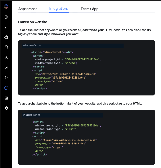 Odin AI’s integrations tab 